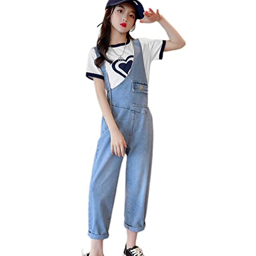 IFIKK Little Big Kid Lätzchen Overalls Blau Verstellbare Gürtel Denim Latzhose, Jeans Mädchen Kinder Latzhose von IFIKK