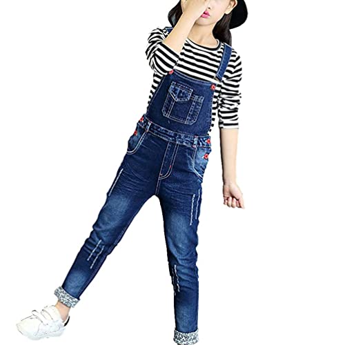 IFIKK Little Big Kid Lätzchen Overalls Blau Verstellbare Gürtel Denim Latzhose, Jeans Mädchen Kinder Latzhose von IFIKK