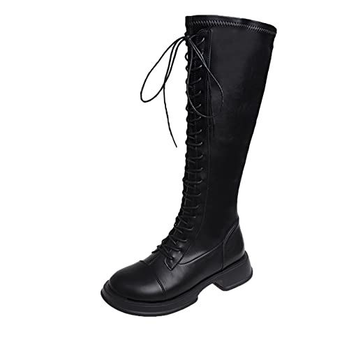 IFIKK Plus Größe Kniehohe Stiefel Frauen Mode Schnalle Hohe Rohr PU Leder Stiefel Frau Zipper Low Heels Lange (NX3,40) von IFIKK