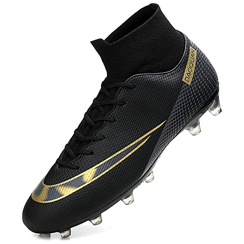 IFIKK Ultraleichte hohe Knöchel Fußballschuhe im Freien rutschfeste Lange Spikes Fußballtrainer Jungen Fußballschuh Turnschuh Herren-Fußballschuhe (Schwarz,38) von IFIKK