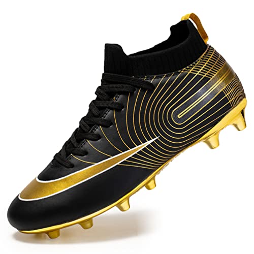 IFIKK Unisex Fußballschuhe Herren Microfaser Cleats Athletics Trainingsschuhe Professionelle Kind Outdoor Football Schuhe (schwarzes Gold,38) von IFIKK