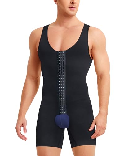 IFKODEI Herren Shapewear Bauchkontrolle Bodysuit Taille Trainer Ganzkörper Shaper Fajas Kompression Shirts Shorts Slim Belly, Schwarz mit Haken, XXX-Large/4X-Large von IFKODEI