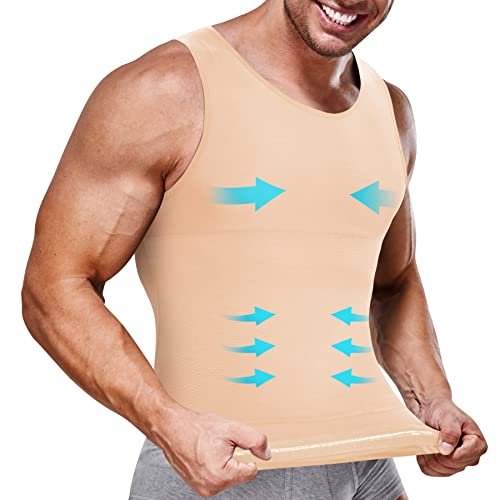 IFKODEI Kompressions-Shirts für Herren, figurformend, Body-Shaper, Unterhemd, Tank-Top, Bauchkontrolle, Shapewear, beige, X-Groß von IFKODEI