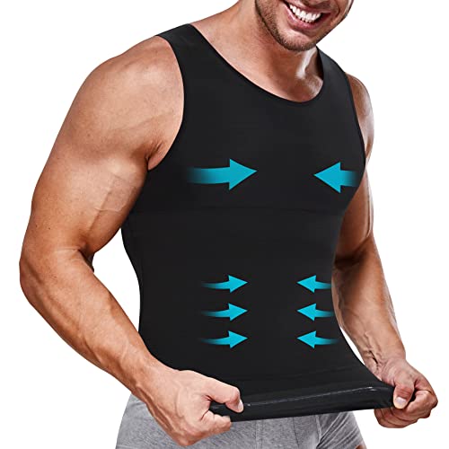 IFKODEI Kompressions-Shirts für Herren, figurformend, Body-Shaper, Unterhemd, Tank-Top, Bauchkontrolle, Shapewear, schwarz, X-Groß von IFKODEI