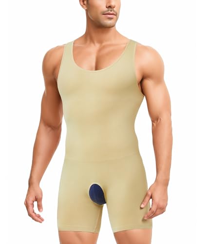 IFKODEI Männer Shapewear Bauchkontrolle Bodysuit Kompression Shirts Body Shaper Fajas Para Hombres Schlankheits Bauch Unterwäsche, Beige, Medium / Large von IFKODEI
