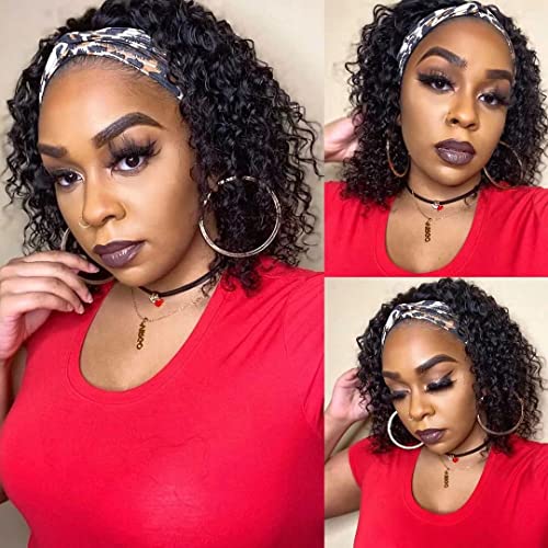 Headband Wig Human Hair Glueless Wig Human Hair Deep Wave Curly Brazilian Natural Women Hair 150% Density Natural Color 10 Inches(25 cm) von IFLY
