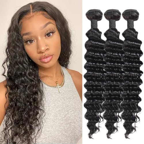 Human Hair Bundles Menschenhaar Extensions Haarverlängerungen Deep Wave Curly Unprocessed Brazilian Virgin Weave Bundles Human Hair Extensions for Women Natural Black 12 14 16 Inches 210g Human Hair Bundles Menschenhaar Extensions Haarverlängerungen Deep Wave Curly Unprocessed Brazilian Virgin Weave Bundles Human Hair Extensions for Women Natural Black 12 14 16 Inches 210g von IFLY