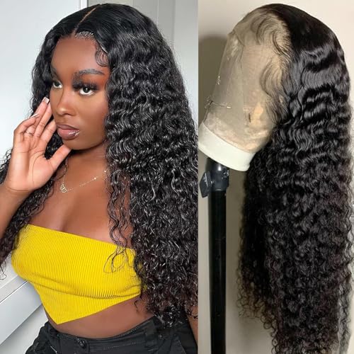 Human Hair Wig Deep Wave Echthaar Perücke 13×4 Lace Front Wigs Human Hair for Women Menschenhaarperücke 180% Density HD Lace Closure Wigs for Women Glueless Natural Color 26 Inches von IFLY