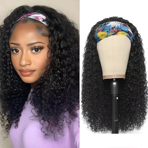 IFLY Headband Wig Locken Perücke Frauen Echthaar Deep Curly Human Hair Wig for Black Woman Haarverlängerung Headband Damen Deep Curly Wig 150% Density 14 zoll von IFLY