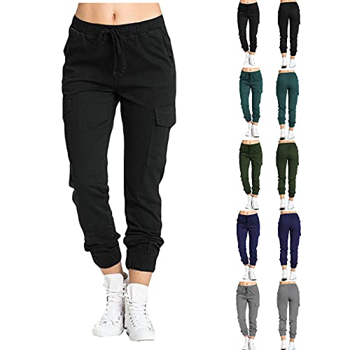 Damen Hose Sommerhose Stretch Gummibund Cargohose mit Gürtel Bequeme High Waist Bleistifthose Leicht Casual Yogahose Trainingshose mit Tasche Tarnung Bedruckte Sporthose Straight Bein Hose IFOUNDYOU von IFOUNDYOU Damen