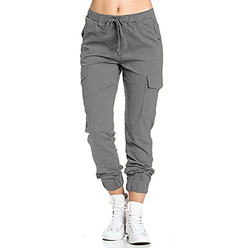 Damen Hose Sommerhose Stretch Gummibund Straight Bein Hose mit Gürtel Bequeme High Waist Bleistifthose mit Seitentasche Leicht Casual Yogahose Trainingshose Tarnung Bedruckte Jogginghose IFOUNDYOU von IFOUNDYOU Damen