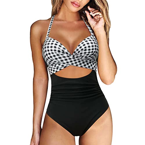 IFOUNDYOU Badeanzug Damen Push Up Bauchweg Einteilige Spaghetti-Träger Monokini V-Ausschnitt Cut Out Bandeau Badeanzug Damen Sexy Schlankheits Rückenfrei Bademode Mädchen Strandmode Beachwear von IFOUNDYOU Damen