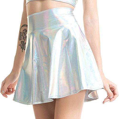 IFOUNDYOU Damen Rock Metallischer Skater Rock Sommer Mode Ausgestelltes Stretch Plissee Mini Hohe Taille Party Kleider Teenager Kurze Punk für Shows Abendgesellschaft Faltenrock Slim Fit von IFOUNDYOU Damen