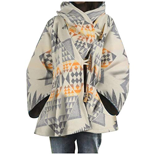 IFOUNDYOU Jacke Damen Winter Vintage Bedruckte Mantel mit Taschen Knöpfen Oversize Teddy Fleece Winterjacke Langarm Kunstpelz Warme Hoher Kragen Wolljacke Winddicht Dicker Kapuzenjacke Outwear von IFOUNDYOU Damen