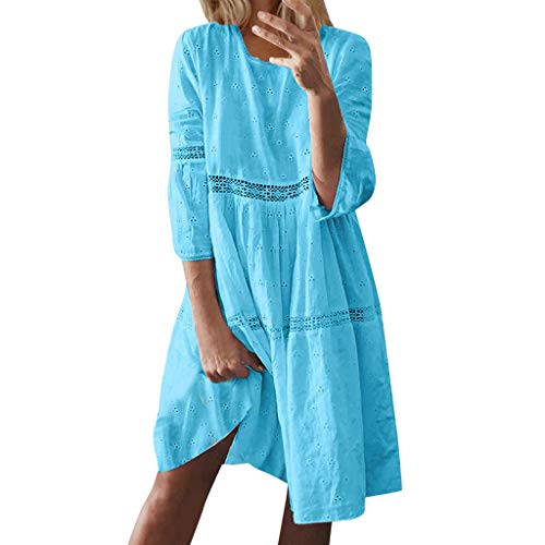 IFOUNDYOU Kleider Damen Sommer Sexy Boho Elegant Lässige Strandkleider Leicht Tunika Weite Rundhals Minikleid mit ärmel Kurz Kleid von IFOUNDYOU Damen