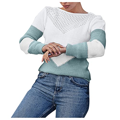 IFOUNDYOU Pullover Damen Winter Y2k Hollow Rundhals Sweatshirt Pulli Colorblock Strickoberteile Langarm Herbst Sexy Vintage Langarmshirts Pullover Knitted Lässige Strickpullover Oberteile von IFOUNDYOU Damen