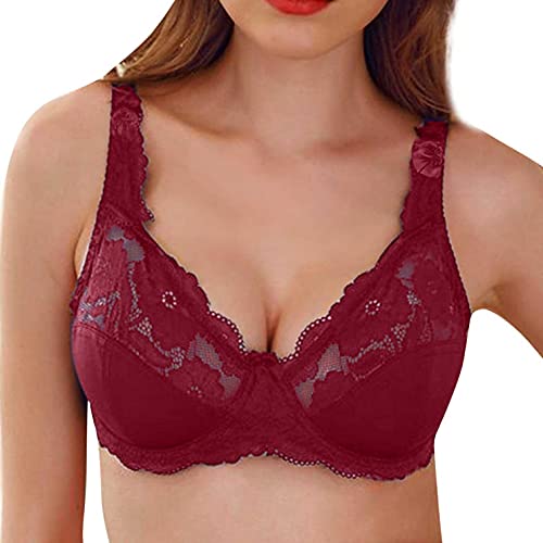 IFOUNDYOU Spitzen BH Damen Push Up BH Unterwäsche ohne Bügel Sexy Deep V BH Große Größen Verstellbare Trägern Transparent Bra BH Damen Basic Bequeme Dirndl BHs Zero Feel Dünn Atmungsaktiv Cami Top BH von IFOUNDYOU Damen