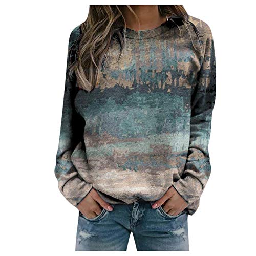 IFOUNDYOU Sweatshirt Langarmshirt Damen Lang ohne Kapuze Rundhals Pullover Sweatshirt mit Print Basic Sweatshirt Leichter Herbst Winter Streetwear Sweatshirts Casual Vintage Bequem Sweatshirts Tops von IFOUNDYOU Damen