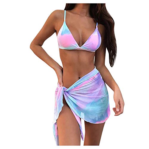 Sommer Bikini Set Damen Sets Push Up Sexy Brazilian Zweiteiliger Badeanzug Gepolstert Oberteil Spaghetti-Träger 3 Teilig Bademode Tanga Strandkleid Beachwear Swimsuit von IFOUNDYOU Damen