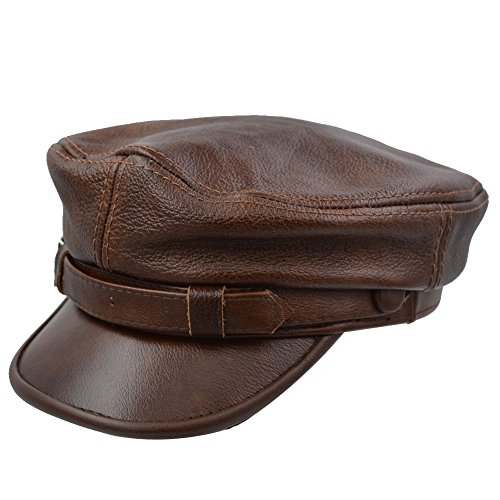 IFSUN Herren Leder griechischen Fischer Sailor Fiddler Treiber Hat Flatcap X-large/58-60CM Braun von IFSUN