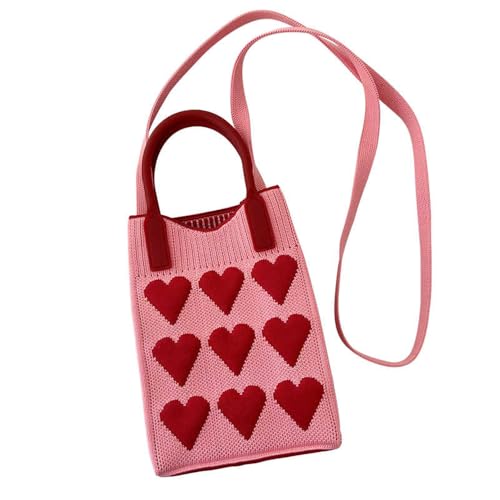IFUDE Herz gestrickte Mini Square Stricken Schultertasche Klein Handy liebe Tasche Damen Täglicher Gebrauch Umhänge Multifunktionale Handytasche von IFUDE