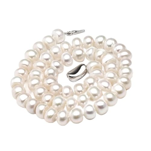 IFWGFVTZ Ketten für Damen Echte natürliche Süßwasserperlenkette Frauen, echte weiße Perlenketten in Box Mode-Accessoires (Color : 9-10mm, Size : 45cm) von IFWGFVTZ