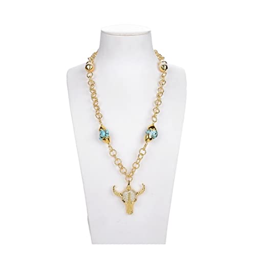 IFWGFVTZ Ketten für Damen Schmuck 24 Zoll Blau Türkis Weiß Keshi Perle Goldfarbe überzogene Kettenhalskette Kuhanhänger erfüllen Mode-Accessoires von IFWGFVTZ