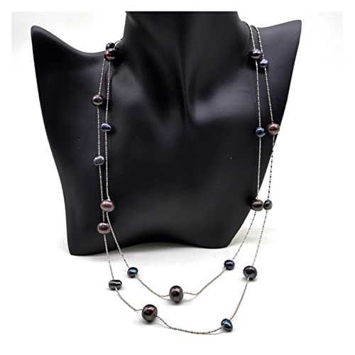 IFWGFVTZ Ketten für Damen Schwarze Perlenpullover-Halskette, lange Kleiderhalskette, schwarze runde Perlenbarockschmuck, lange Damenhalskette erfüllen Mode-Accessoires von IFWGFVTZ