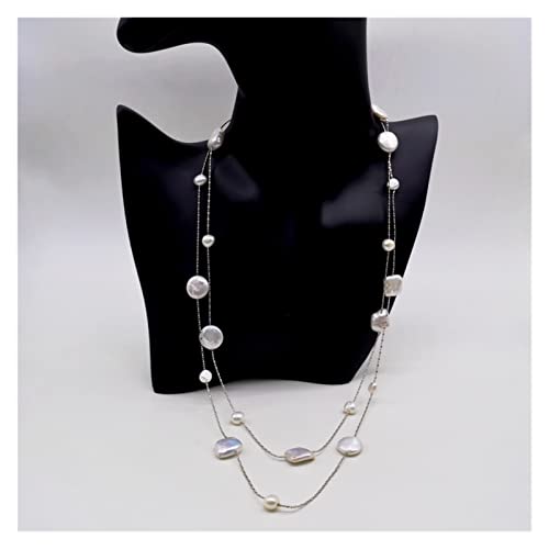 IFWGFVTZ Lange Halsketten for Damen Natürliche Süßwasserperlenketten Weiße lange Perlenketten Doppelpullover-Halsketten Verlobungsschmuck erfüllen von IFWGFVTZ