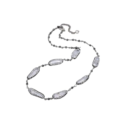 IFWGFVTZ Schmuck 22 Zoll natürliche weiße Biwa-Perle schwarzer Markasit facettierte runde Hämatit-Halskette for Frauen erfüllen von IFWGFVTZ