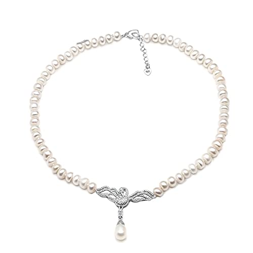 IFWGFVTZ Echte Süßwasserperlen Choker Halskette Frauen, Mode Natürliche Anhänger Halskette Mädchen Schmuck Weiß Hochzeitsgeschenk Einstellbar erfüllen (Size : 9-10mm) von IFWGFVTZ