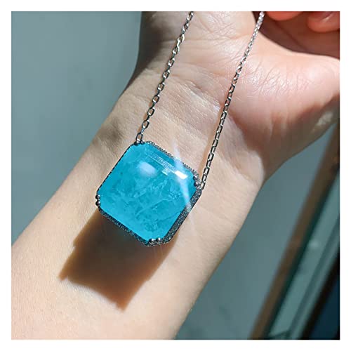 Ketten für Damen Neue 925 Sterling Silber Quadratische Paraiba Turmalin Aquamarin Lab Diamant Anhänger Halskette Hochzeitsschmuck erfüllen Mode-Accessoires ( Color : Aquamarine , Size : Necklace ) von IFWGFVTZ