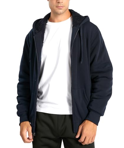 IGEEKWELL Gefütterte Fleecejacke Herren Herren Hoodie mit Reißverschluss Fleece Hoodie Herren Outdoor Sweatshirt Herren Warm Kapuzenjacke mit Fleecefutter Zipper Hoodie Herren(Marineblau-L) von IGEEKWELL