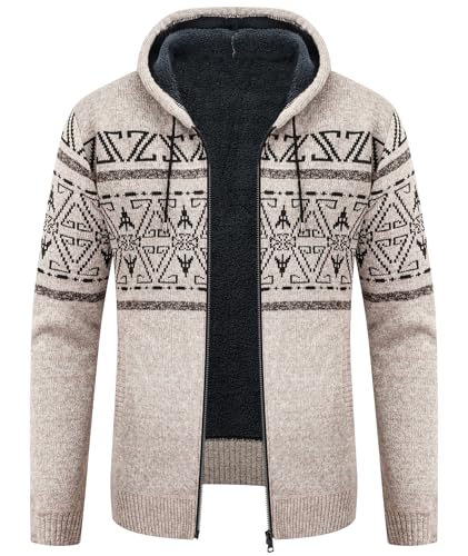 IGEEKWELL Herren Cardigan mit Reißverschluss Sweatshirt Herren Fleecejacke mit Kapuze Outdoor Hoodie Herren Winter Sweatjacke mit Kapuze Gefütterte Warm Kapuzenjacke für Männer(Khaki-M) von IGEEKWELL