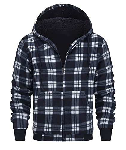 IGEEKWELL Karierte Winterjacke Herren Fleecejacke Kariert Herren Hemdjacke Herren Kapuzenjacke Herren Gefüttert Sweatshirt Kariert Herren Warm Kapuzenjacke Warme Strickjacke Herren(Marineblau-M) von IGEEKWELL