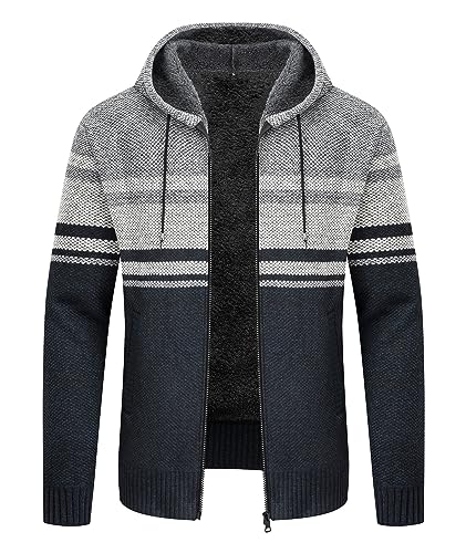 IGEEKWELL Sweatjacke Gefüttert Herren Kapuzenpullover für Herren mit Reißverschluss Fleece Hoodie Herren Hoody mit Kapuze Strickjacken für Herren Winter Sweatjacke Herren mit Kapuze(Dunkel Blau-2XL) von IGEEKWELL