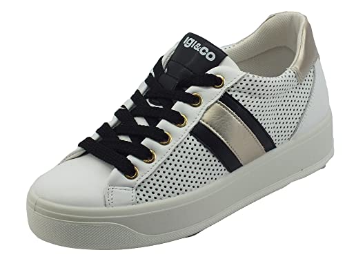 IGI&CO 1659222 Quaste Soft Weiß Schwarz Komfort Sneakers für Damen aus Leder mit Innen-Keilabsatz (Größe 36), Weiß, 36 EU von IGI&Co