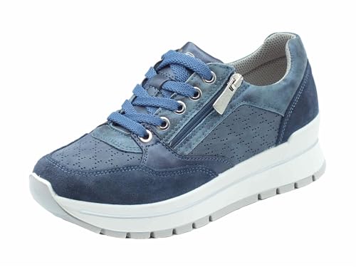 IGI&CO 5662111 Wildleder Nubuk Jeans Sneakers für Damen aus Nubuk und Leder mit hohem Keilabsatz, blau, 36 EU von IGI&Co