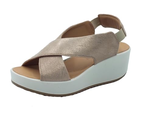 IGI&CO 5668855 Wildleder Beige Sandalen für Damen aus Glitzerleder mit hohem Keilabsatz, beige, 38 EU von IGI&Co