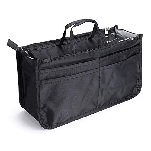 IGNPION Bedruckter Einsatz Handtasche Geldbörse Organizer 13 Taschen erweiterbar Liner Bag Pouch Reißverschluss Tote Organizer Wickeltasche Einsatz mit Griff (29x16x9cm) (schwarz) von IGNPION