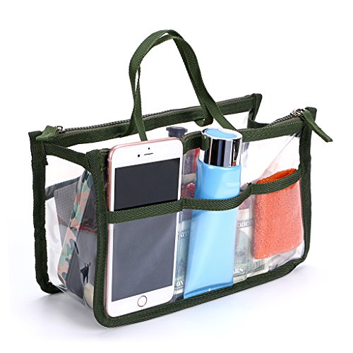 IGNPION Transparente PVC-Einsatz Handtasche Organizer 8 Taschen Reise Make-up Kulturbeutel Kulturbeutel Kosmetiktasche Geldbörse Organizer Einsatz für Mädchen Frauen mit Reißverschluss und Griffen(Arm von IGNPION