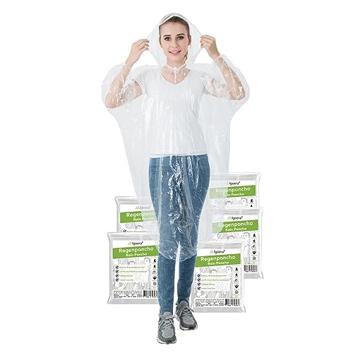 IGOERA Regenponcho transparent, 5er-Pack Regencape mit Kapuze für Festival, Konzert, Wandern, Radfahren, Camping, Outdoor, Einweg Poncho gegen Regen von IGOERA