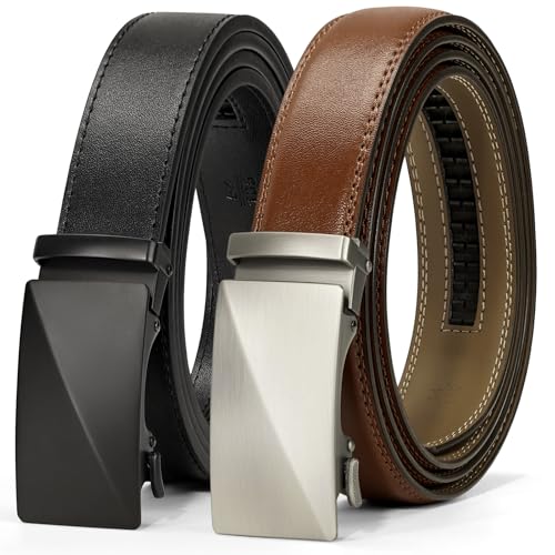 IGOLUMON Gürtel Herren 2 Stück Ledergürtel Herren Automatik Gürtel Herren mit Ratsche Arbeitsgürtel Gürtel Ohne Löcher Verstellbar, Breit 35mm, Länge 125cm von IGOLUMON