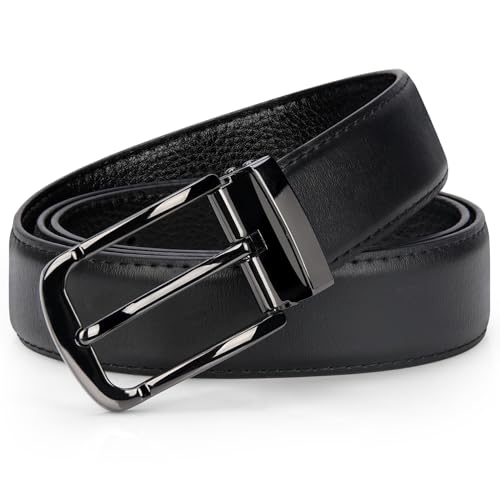 IGOLUMON Gürtel Herren Leder 30mm Breit Ledergürtel Herren Verstellbare Anti-kratzer Schnalle mit Geschenkbox Business Freizeit Men Belt 115cm Schwarz von IGOLUMON