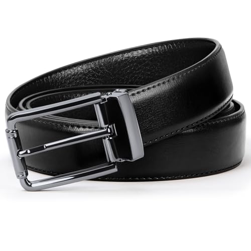 IGOLUMON Gürtel Herren Leder Verstellbarer Ledergürtel Herren Mit Geschenkbox Klassischen Business Anzug Freizeit Jeans Gürtel Größe 32mm Breit 115cm Schwarz von IGOLUMON