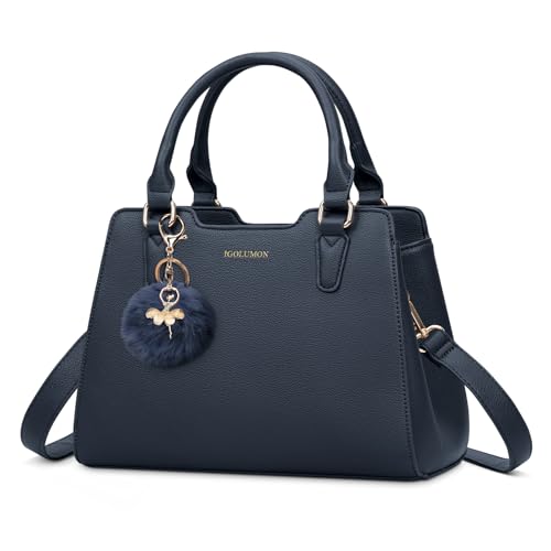 IGOLUMON Handtasche Damen Mittelgroß Tasche Leder Henkeltasche Damen-Henkeltaschen Tote Bag Handtaschen Taschen Schultertaschen Umhängetasche Schultertasche Damenhandtaschen Dunkelblau von IGOLUMON