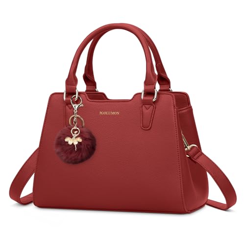 IGOLUMON Handtasche Damen Mittelgroß Tasche Leder Henkeltasche Damen-Henkeltaschen Tote Bag Handtaschen Taschen Schultertaschen Umhängetasche Schultertasche Damenhandtaschen Rot von IGOLUMON