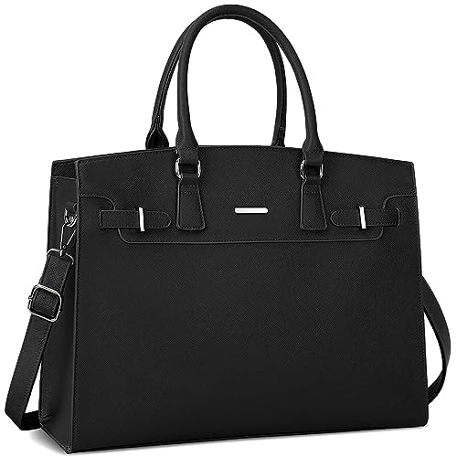 IGOLUMON Handtasche Damen Shopper Damen Groß Schwarz Laptop Tasche 15.6 Zoll PU Leder Umhängetasche Arbeitstasche Wasserdicht für Business Büro Arbeit Lehrertasche Schule von IGOLUMON