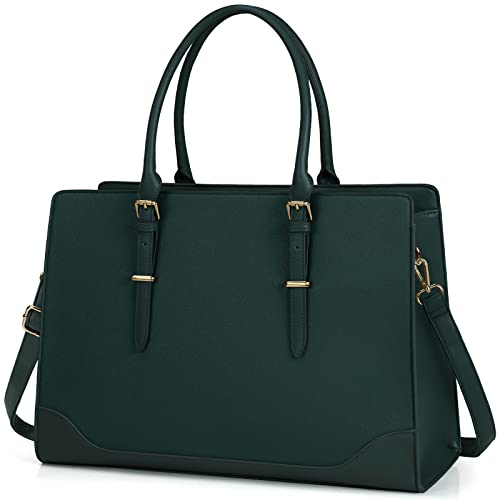 IGOLUMON Handtasche Damen Shopper Damen Große Tasche Damen Dunkelgrün Laptoptasche 15.6 Zoll PU Leder Arbeitstasche Umhängetasche Tote für Arbeit Schule von IGOLUMON