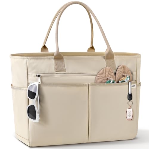 IGOLUMON Strandtasche XXL Familie Groß Badetasche mit Reißverschluss Wasserdicht 40L Vielseitiger Shopper Damen Tote Bag für Strand Pool Fitnessstudio Reisen Khaki von IGOLUMON
